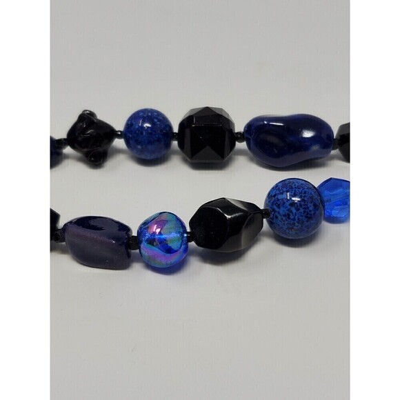 VINTAGE HATTIE CARNEGIE BLUE & BLACK MULTIPLE BEAD TWO STRAND NECKLACE SIGNED - Picture 8 of 12